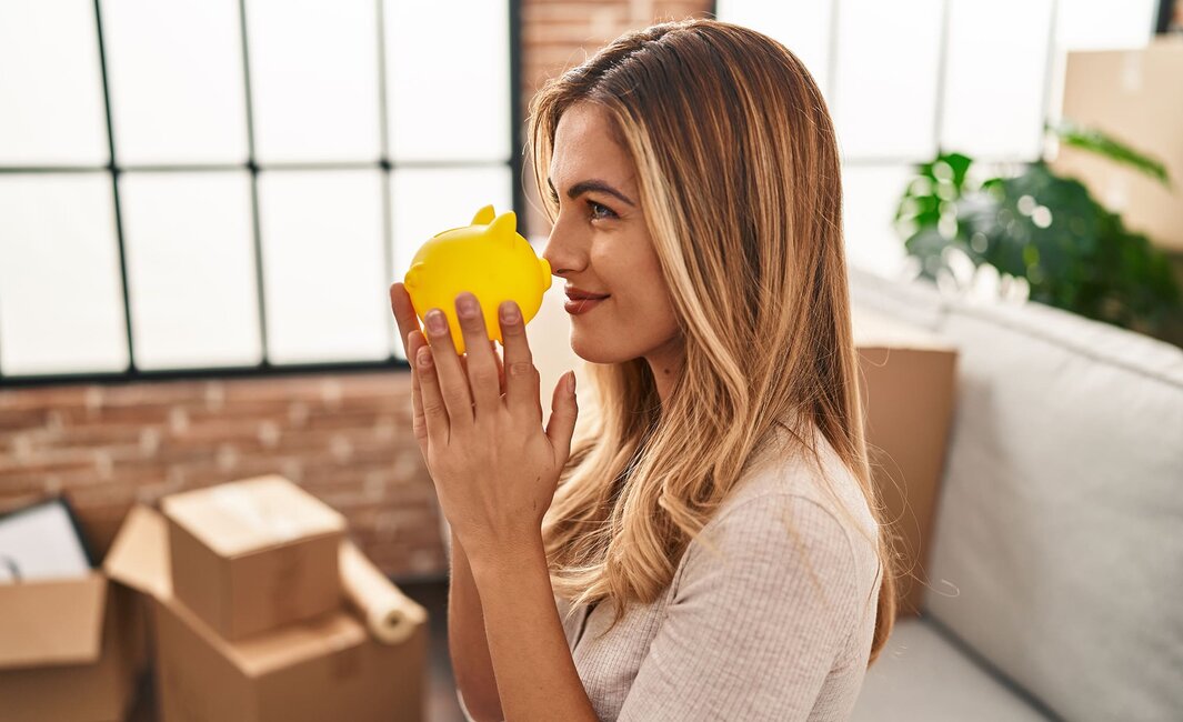 Frau mit Sparschwein